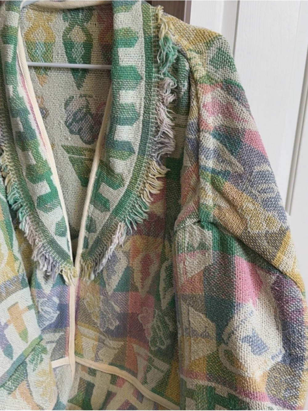 Beautiful Handmade Multicolor Textured Fringe-Trim Cardigan Jacket